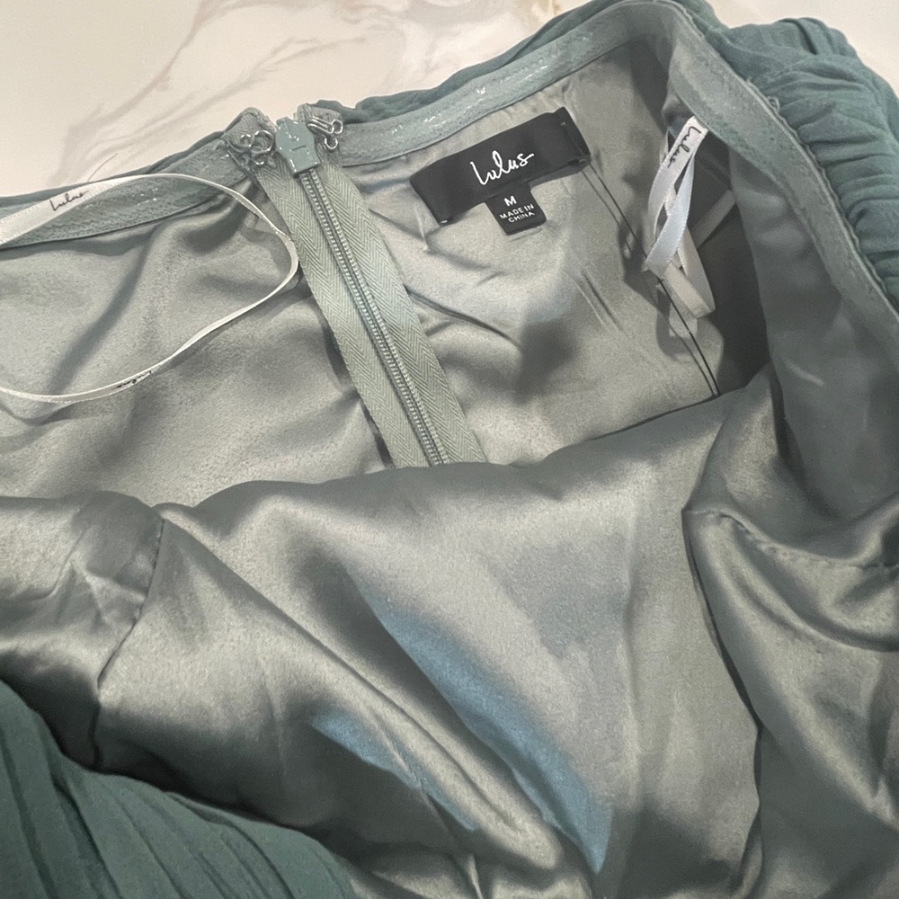 Lulu's Romantic Presence Sage Green Pleated Strapless Maxi Dress M - Picture 6 of 12